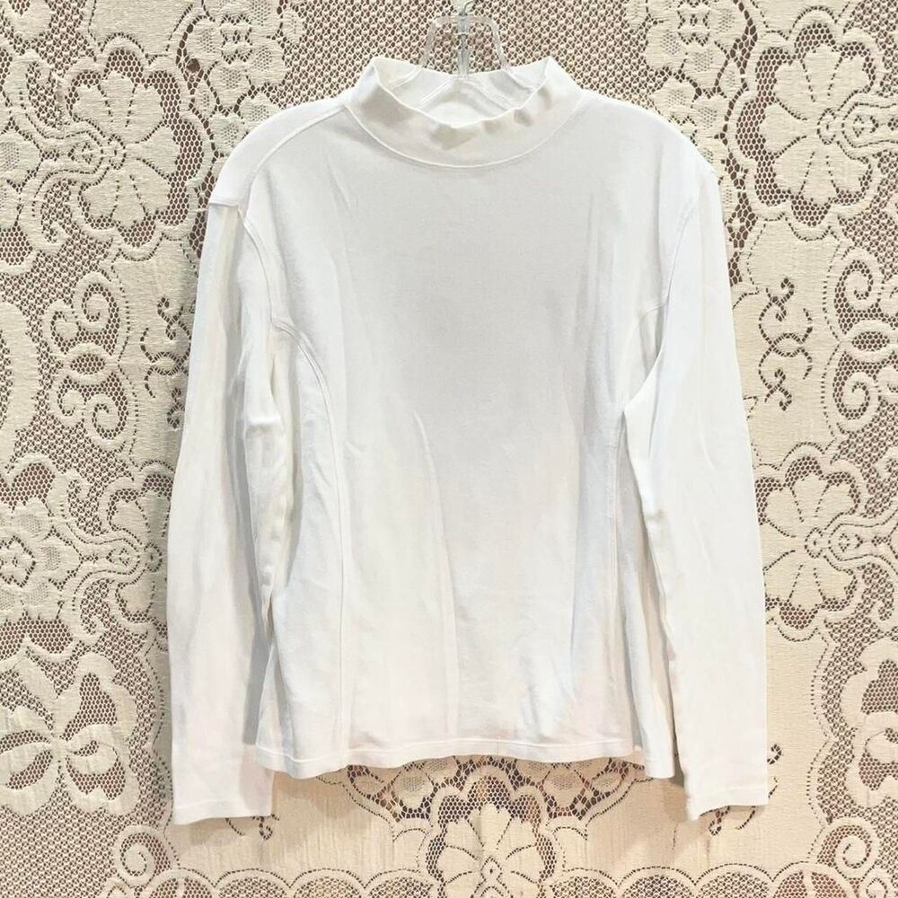 Westbound Women's White Mock Neck Paneled Long Sleeve Cotton Shirt | Size Medium